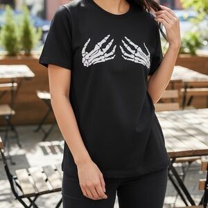 NWOT boutique skeleton hands sexy tee Black